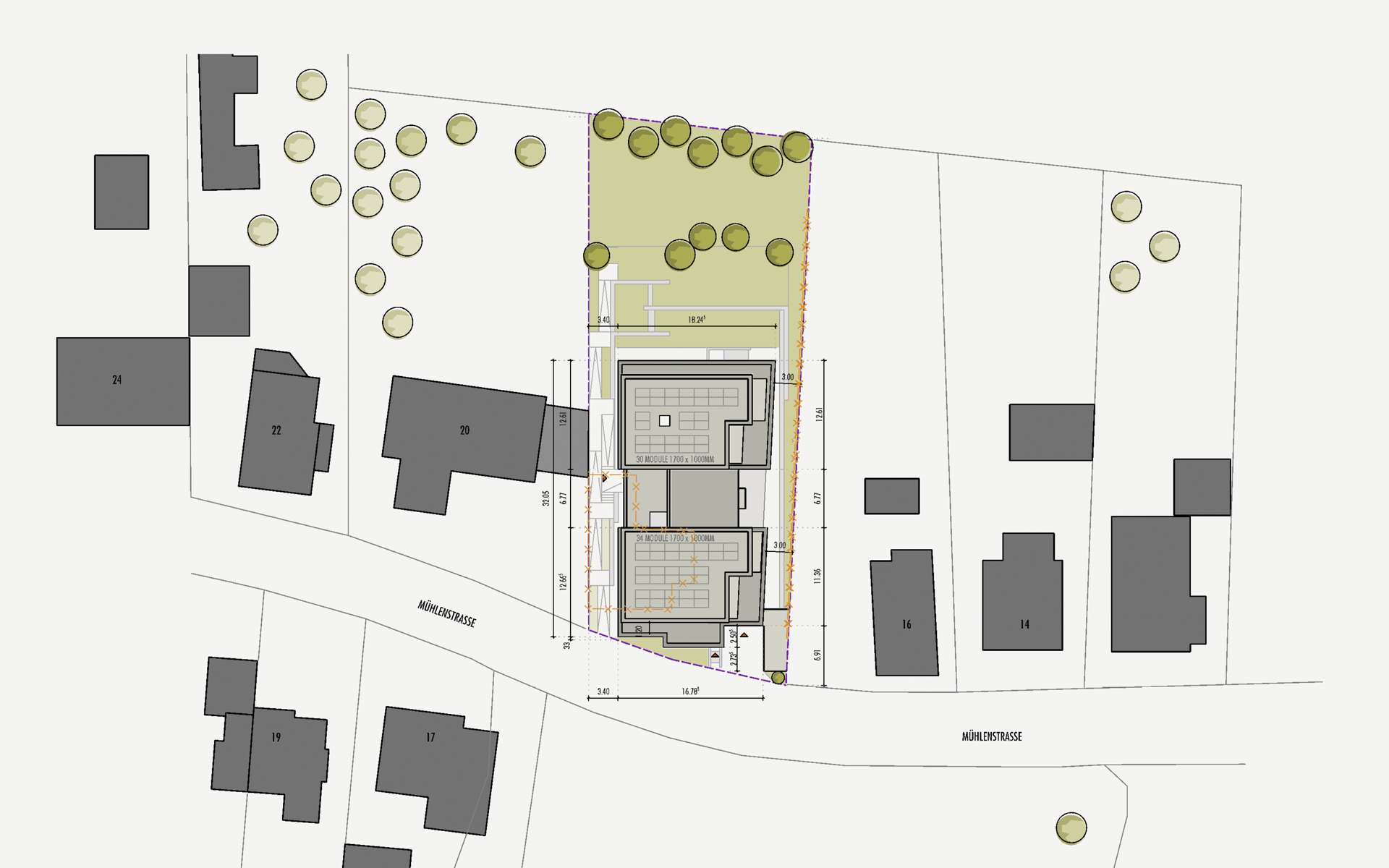 Lageplan des Grundstücks an der Muhlenstrasse 18